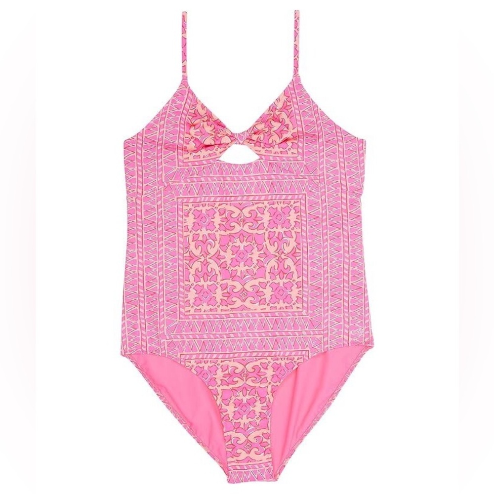 Vineyard Vines Kids Pink Neon Tie Front One Piece Suit